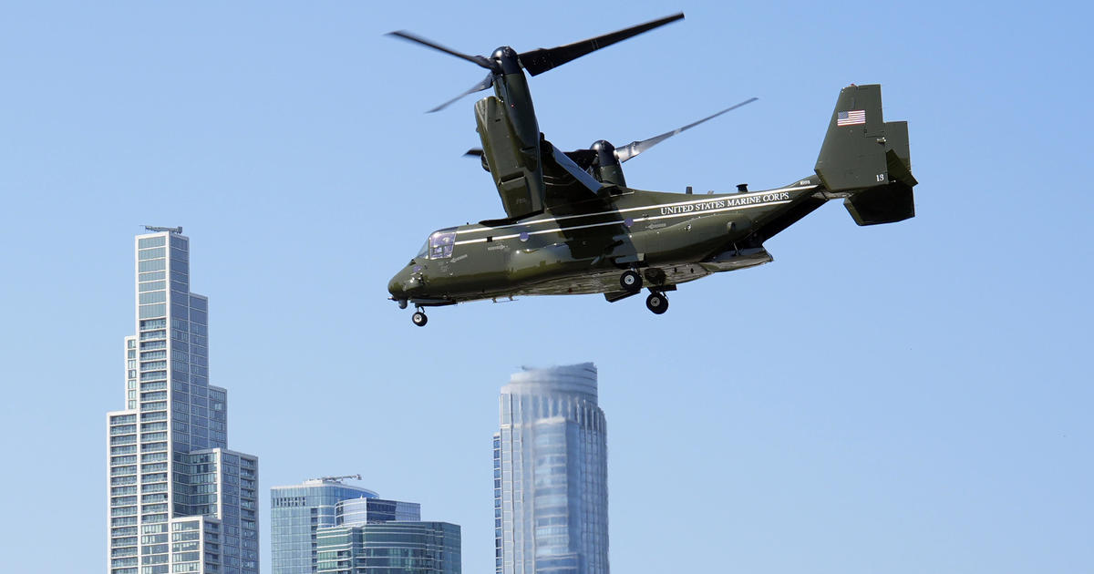 Osprey ferrying White House staff in New York grounded after witness reports flames - CBS News